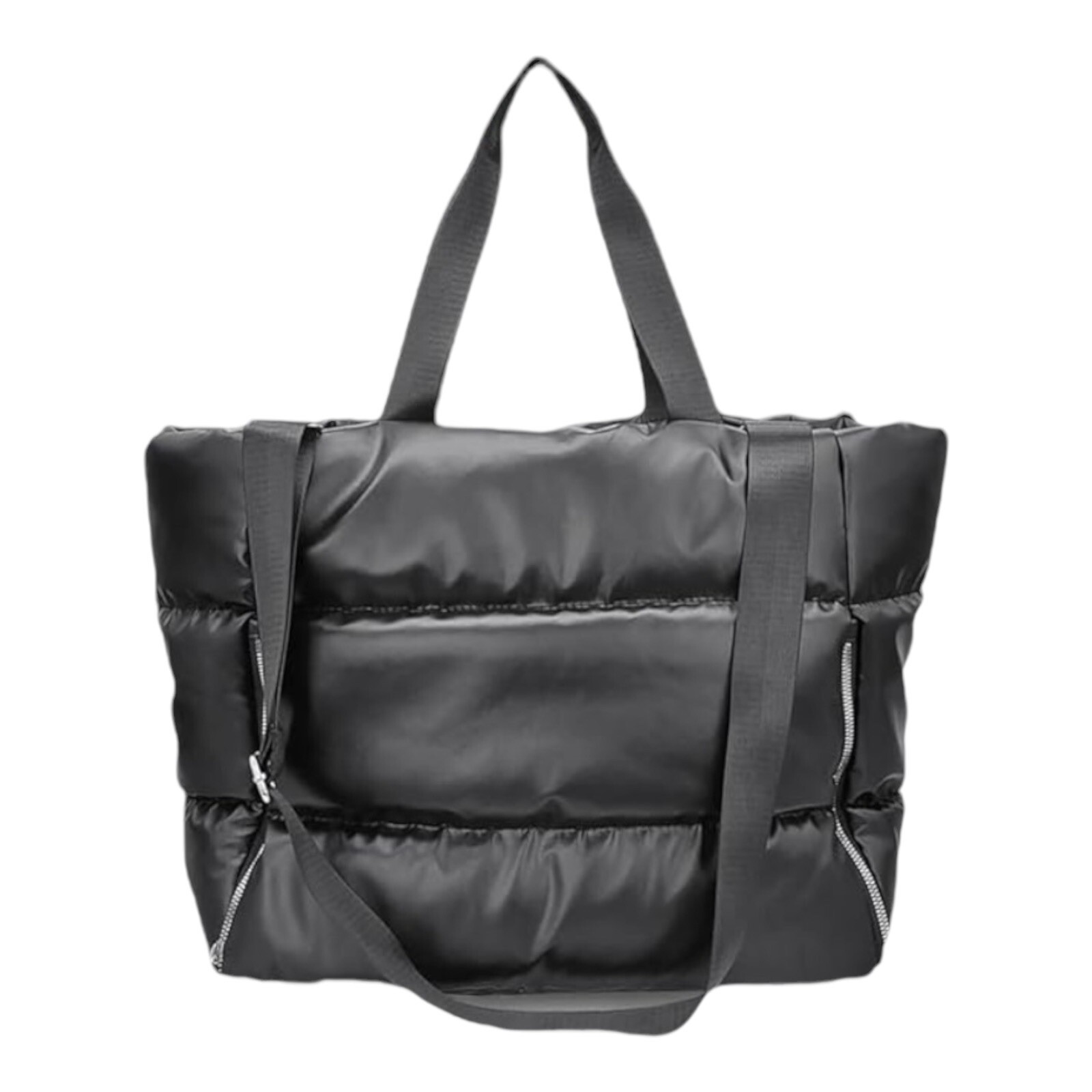 Black Puffer Tote Gym Pack Yoga Mat Bag Removable Shoulder Strap Double Handle