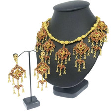 1 Vintage Look Thai Jewelry Costume Red Gold Gems Traditional Dance Occasional