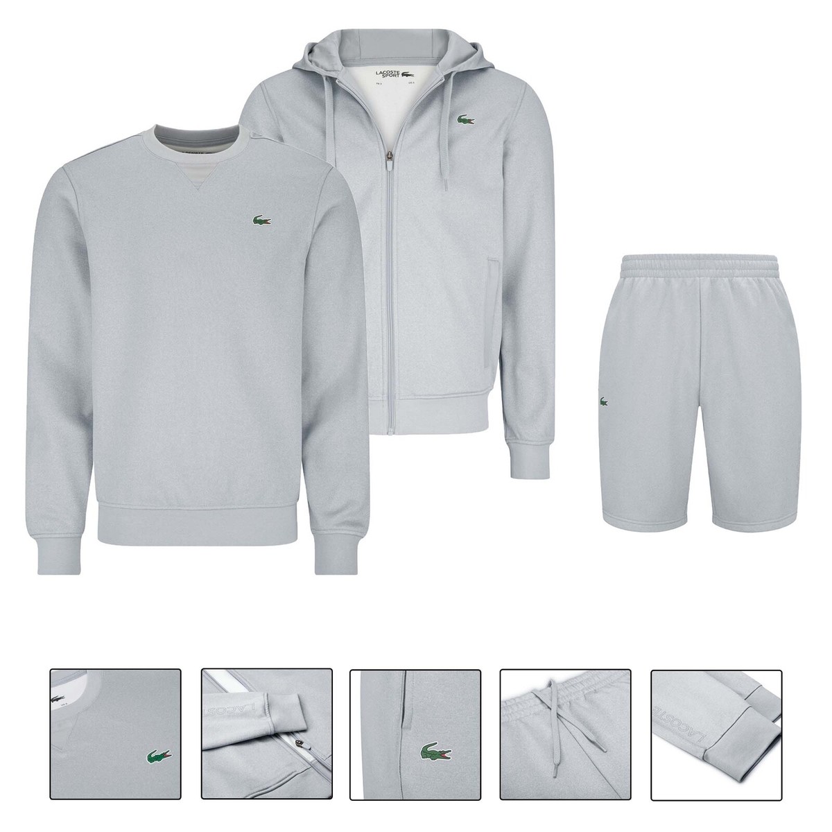 Men's Lacoste Poly Fleece Shorts Set Co-ord Outfit Hoodie Sweatshirt Grey