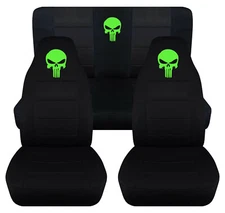 Front+Rear car seat covers blk w/lime green punisher fits wrangler YJ /TJ /LJ
