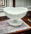 Vtg KEMPLE TOLTEC MILK GLASS Compote 3.5” Pedestal Bowl Grandma Chic Minty