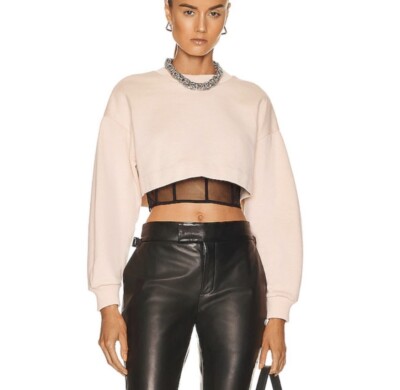 Alexander McQueen Cropped Corset Sweatshirt in Tea Rose IT 36