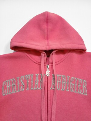 christian audigier panther embroidered hoodie M PINK BLACK SILVER