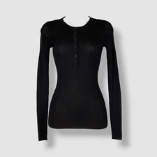 Gabriela Hearst Women's Black Cashmere Rib-Knit Julian Henley Sweater Size XS