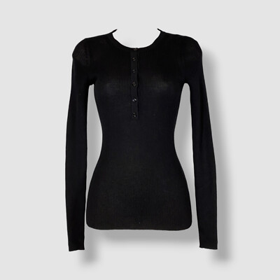 Gabriela Hearst Women's Black Cashmere Rib-Knit Julian Henley Sweater Size XS