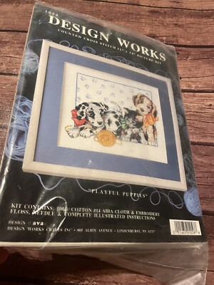 Design Works Playful Puppies Cross Stitch NO PATTERN SEE NOTES ONLY CLOTH FLOSS