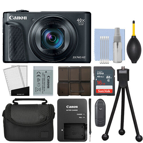 Canon PowerShot SX740 HS 20.3MP Digital Camera 40x Optical Zoom Black + 16GB Kit - Picture 1 of 6