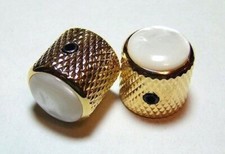 GUITAR KNOBS - PEARL Dome Top Knurled Barrel - Solid Metal - Set of 2 - GOLD