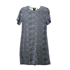 Michael Kors Short Sleeve Shift Dress XS Blue Printed Crewneck Knee Length