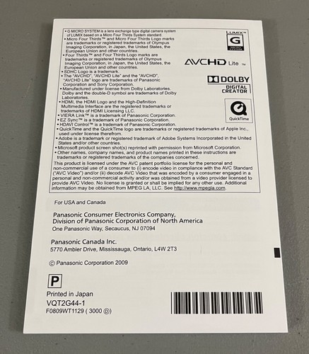 Panasonic DMC-GF1 Operating Instructions User Manual EX Condition! - Picture 2 of 3