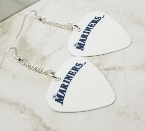 MLB Seattle Mariners Dangling Guitar Pick Earrings - Picture 3 of 4