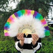 Women Marabou Feather Hand Fan Belly Dance Folding Retro Fancy Dress Novelty DIY