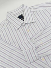 🇺🇲 David Donahue Men's 17x35 Purple Blue Stripe Trim Fit French Cuff Shirt 