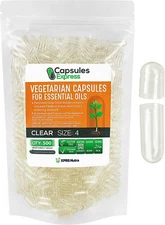 XPRS Nutra Size 4 Clear Veggie Capsules for Essential Oils Vegetable Caps