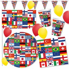 FLAGGEN WELT - Länder Party Geschirr Deko Geburtstag Mottoparty Länderparty Set