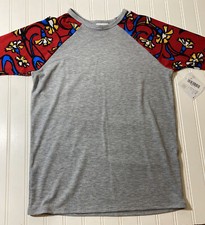 LuLaRoe Sloan Size 12 Gray With Blue And Yellow Flowers Baseball Tee NWT