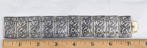 Niello Articulated Sterling Silver Cuff Bracelet 7" Long 1-1/4" Wide Beautiful - Picture 5 of 15