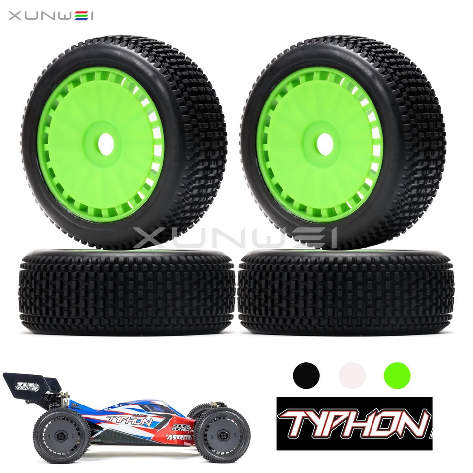 4pcs 17mm Hex Wheel Rim Tire Tyre for 1/8 RC ARRMA TLR TUNED TYPHON HSP Buggy - Image 3 of 4
