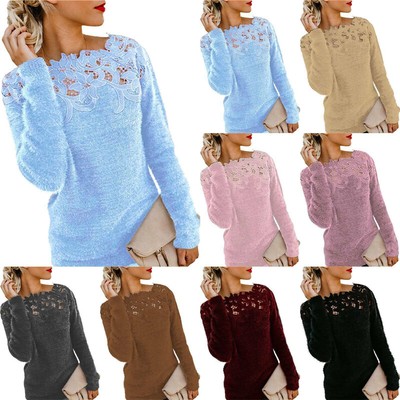 Damen Elegant Herbst Winter Warmer Pullover Pulli Langärmelig Sweater Oberteil