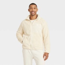 Goodfellow  Co Men's Zip-up Ultra Soft Fleece Sweatshirt Cream Medium