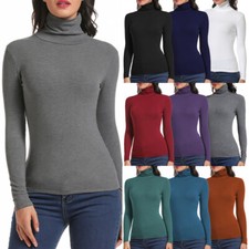 Women's Long Sleeve Turtleneck Lightweight Pullover Slim Shirt Warm Tops S-3XL 