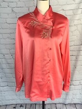 Bob Mackie Wearable Art Vintage Embroidered Coral Blouse Mandarin Collar Medium.