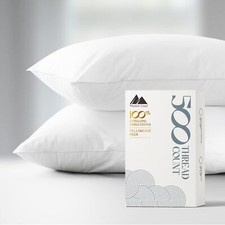 100 Cotton Pillowcases Standard/Queen Size Set of 2-500 Thread Count White Cot