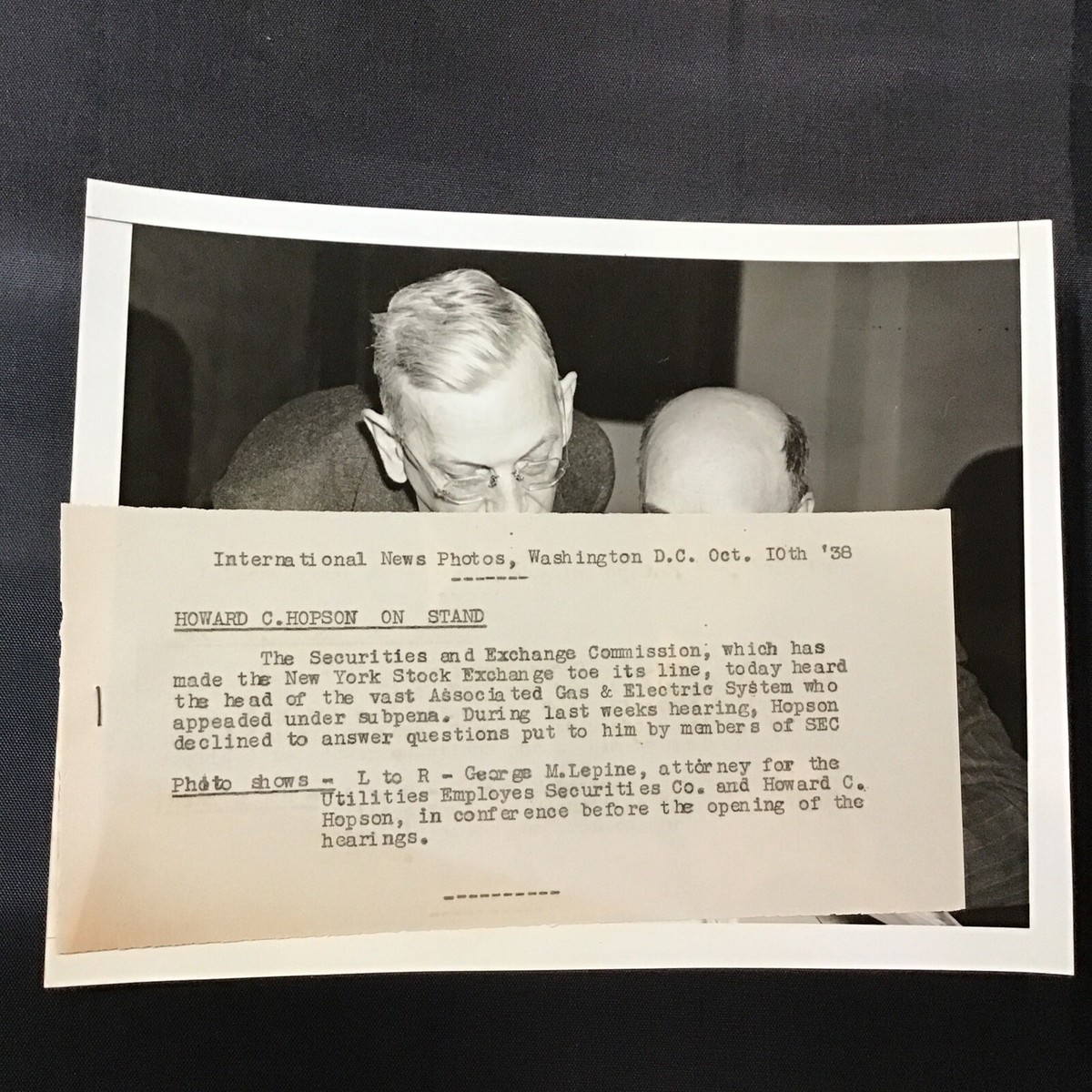 1938 Howard C Hopson on Stand Security & Exchange Commission NY St