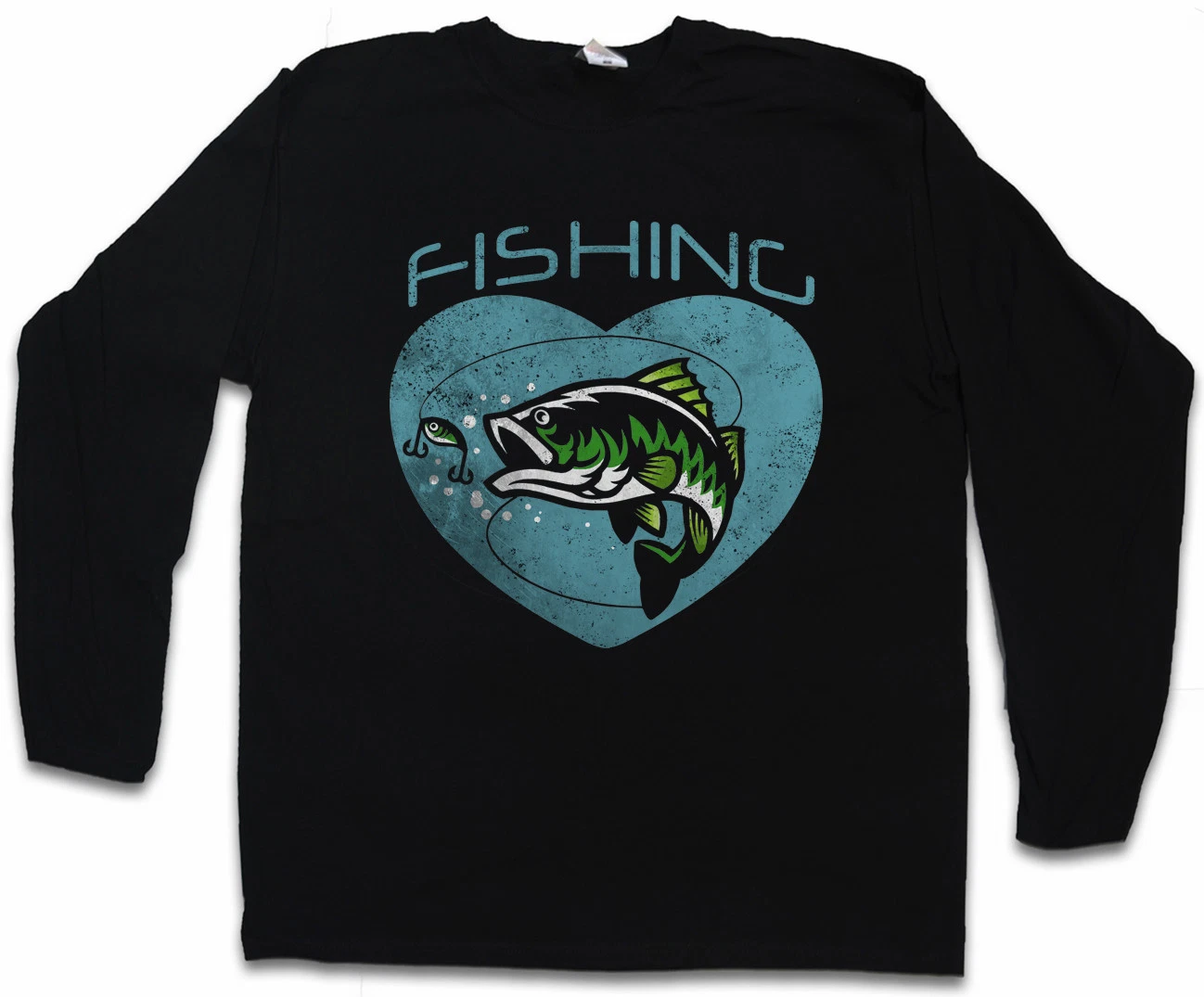 FISHING LONG SLEEVE T-SHIRT Fishing Fisher Rod Pole Bone River Sea and Line