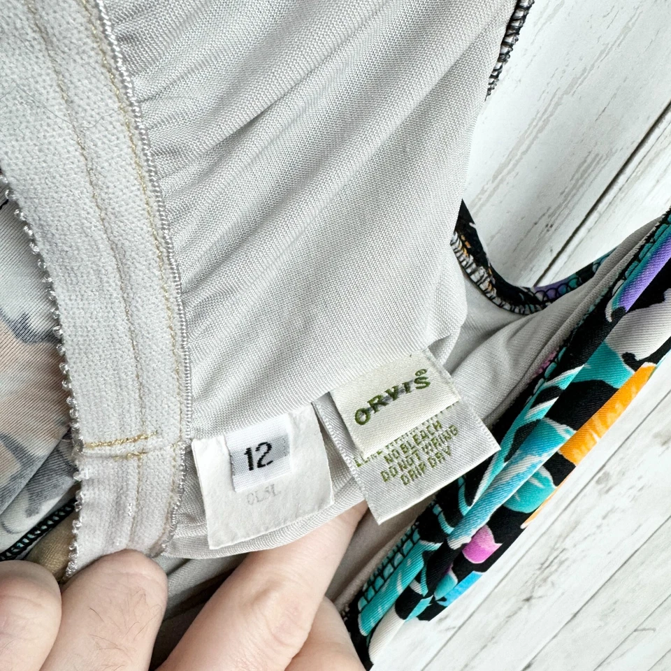 Camiseta de natación ORVIS para mujer talla 12 floral sin mangas playa verano azul neón tankini Foto 2 de 4