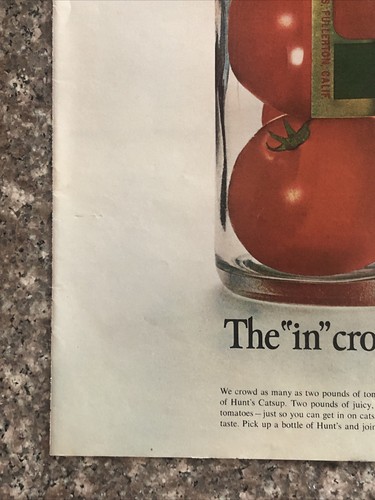 1968 Hunts Catsup Ketchup PRINT AD Tomatoes Glass Bottle The In Crowd VTG 1960s - Picture 4 of 5