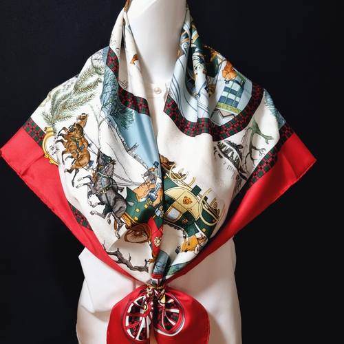 RARE VINTAGE HERMES Silk Scarf "L'Hiver en Poste" Carre 90 by Philippe Ledoux - Picture 3 of 17