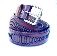 Vintage Embossed Brown Leather Belt Size 40