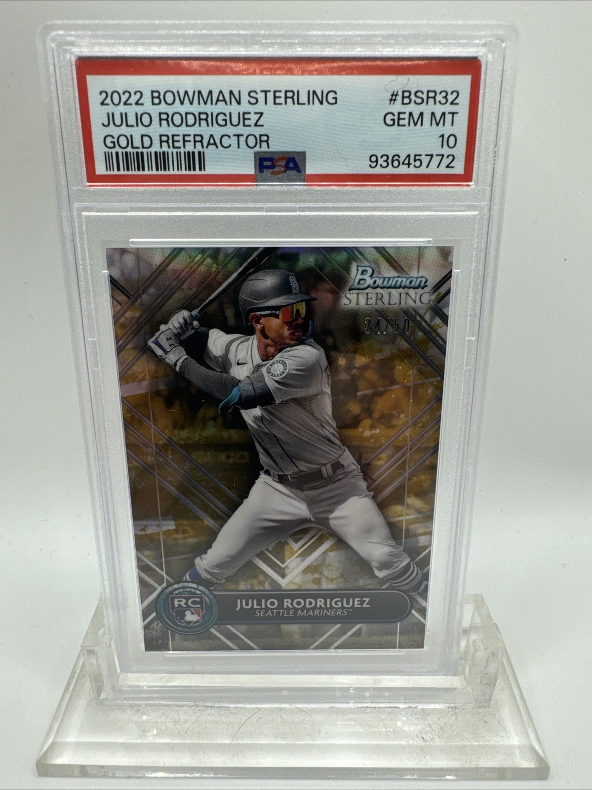 2022 Bowman Sterling -Julio Rodriguez #BSR-32 Gold Refractor /50 PSA 10 (RC)