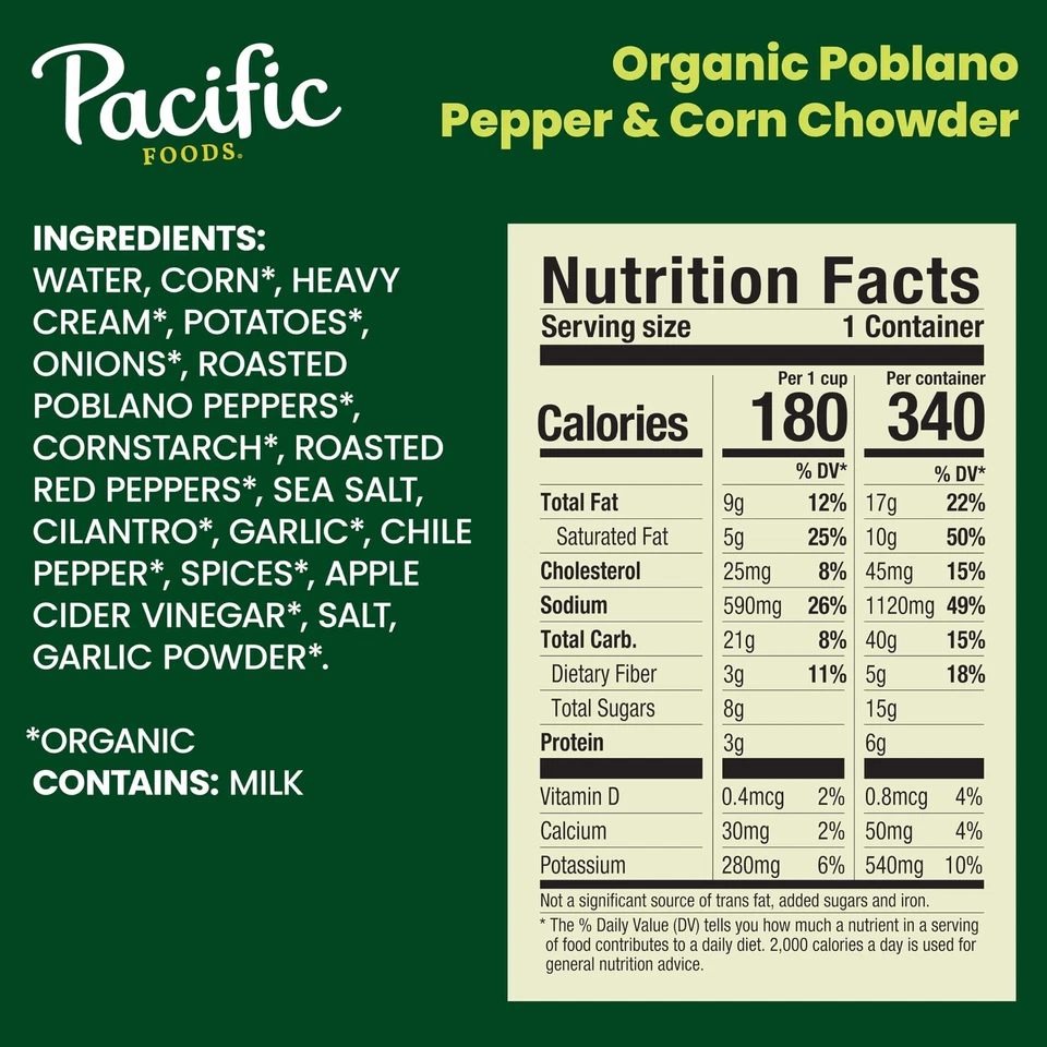 Pacific Foods Pimenta Poblano Orgânica Pó de Milho 16,3 oz Pacote com 12 Latas - Imagem 3 de 4
