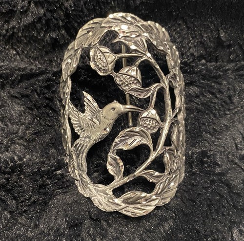 Silver Toned Large Pewter Hummingbird Pony Tail Braid Cover Jewelry Western