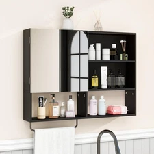Wooden Bathroom Organizers, Over The Toilet Storage Cabinet with 2 Doors, Adj...