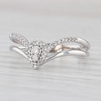 0.16ctw Diamond Halo Teardrop Contoured Ring 10k White Gold Size 8.75