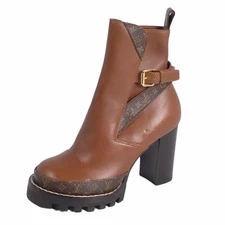 Louis Vuitton BOOTS Star Trail Ankle Monogram Leather HEELS 35(22cm) Used MOLO-0