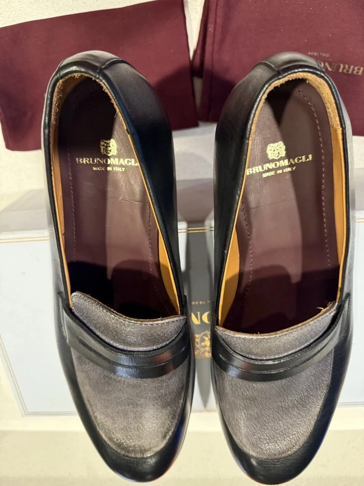 Mocasín Bruno Magli Penny Para Hombre Talla US11 De Colección Cuero Negro y Azul Marino Vamp Foto 4 de 4