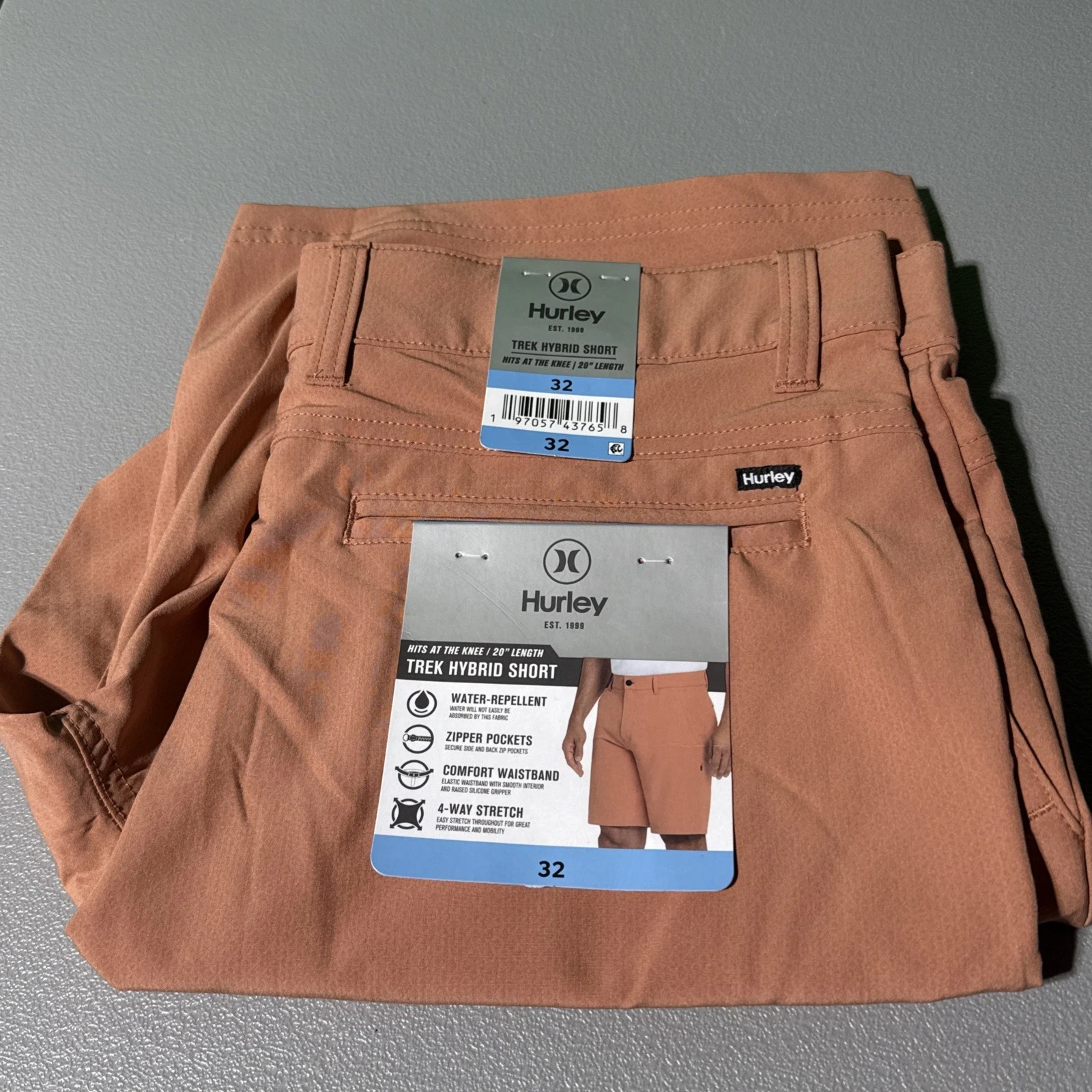 Hurley ~ Trek Hybrid shorts ~ Size 32 ~ 20” Length ~ Orange / Pink ~ Golf