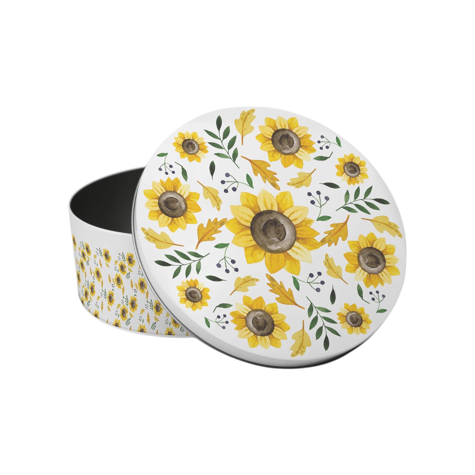 Sunflowers Small Cake Tin - Yellow Floral Round Metal Storage Gifts for Baking