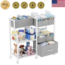 Baby Diaper Caddy Organizer and Storage, 3 Tier Rolling Cart with Dividers an...