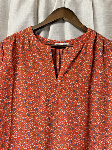 Anthropologie Pleione Peasant Blouse Boho Top Short Sleeve XL Red blue flowers - Picture 6 of 8