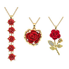 Women's Valentine's Day 3D Rose Rhinestone Necklace Gift for Wife Girlfriend