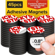 Peel-&-Stick Flexible Adhesive Magnets - 45 0.8x0.08" / 20x2mm, Black Round
