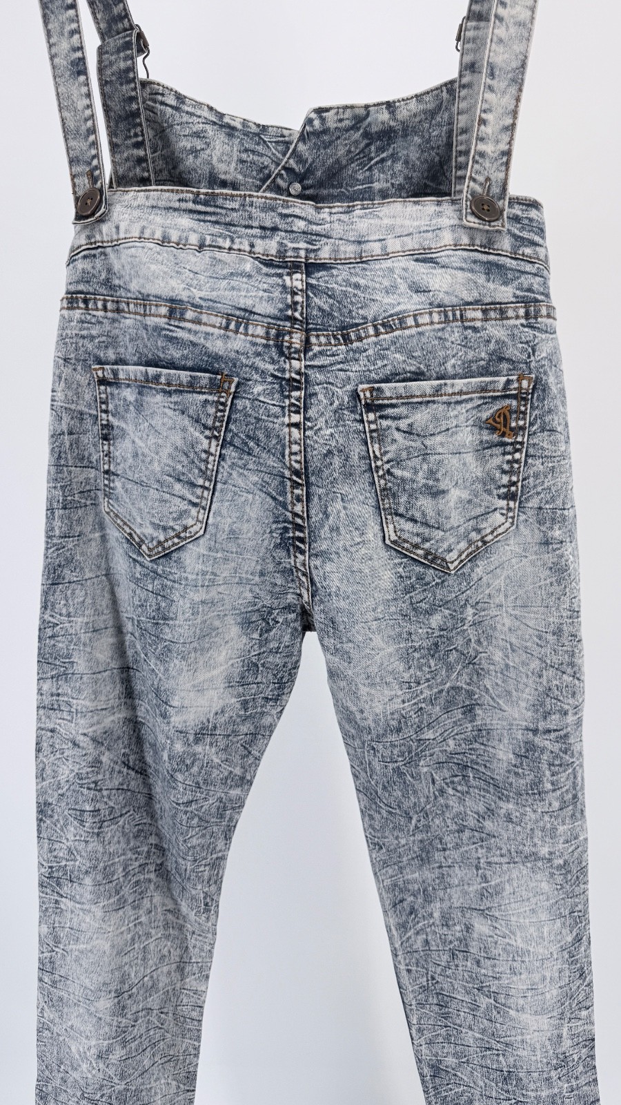 VIP Acid Wash Denim Overalls Women M Y2K 90s Grunge Stretch Slim Fit Jumper image 8