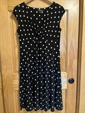 Lauren Ralph Lauren Fit & Flare Dress Womens 8 Black Polka Dot V-Neck Stretch