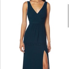 #Levkoff NEW Navy Ruched v neck slit gown Size 12