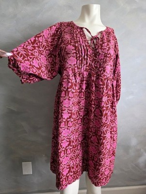 Universal Thread Women's L Cotton Burgundy Pink Mini Puff Sleeve Dress